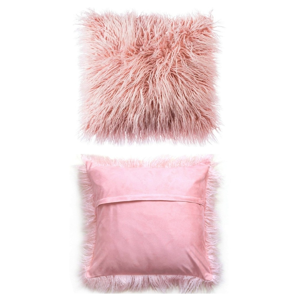 Faux Mongolian Fur Pillow Covers (3) Blush Pink